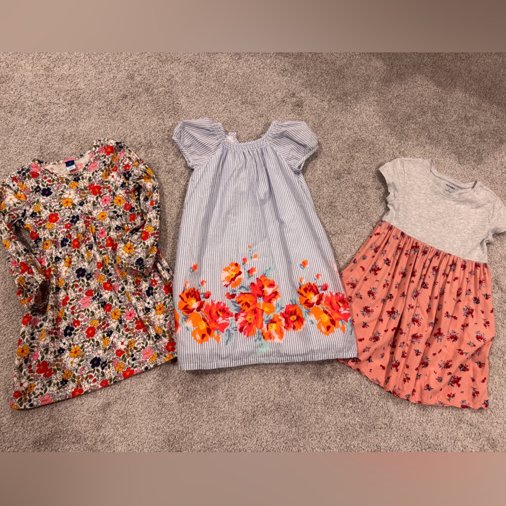 GAP & Old Navy Girl’s Dresses with Orange Floral on Blue Stripes